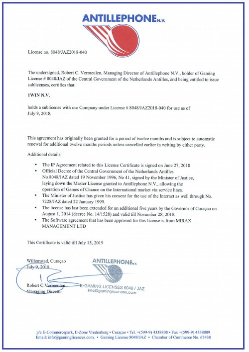 licença internacional 1 Win